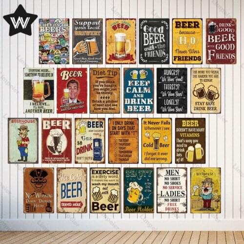 Metal Tin Sign Beer Wall Stickers Vintage Tin Plaque Metal Poster Beer House Tin Plate Retro Style Sign for Man Cave Club Decor