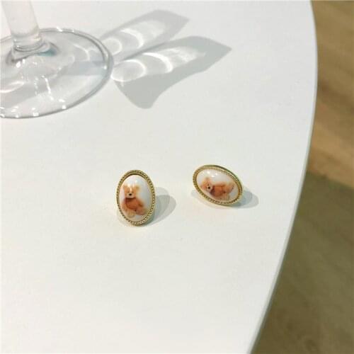 Little Bear Cute Sweet Statement Earrings Oval Luxury Fake Earrings