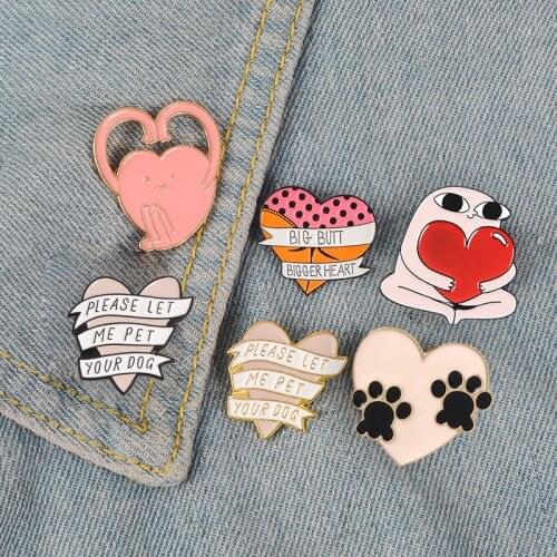 Cute Funny Pink Heart Collection Enamel Pin Bag Badge Brooches Clothes Lapel Pin Custom Cartoon Animal Jewelry Gift for Girls