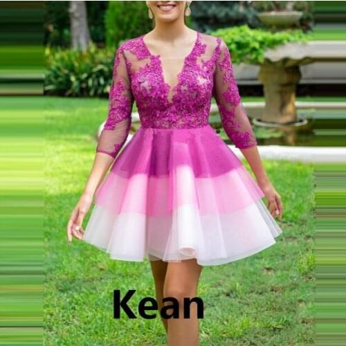 Tiered Homecoming Dresses Backless Appliques Knee Length A-Line Illusion vetidos Elegant Cocktail Dresses