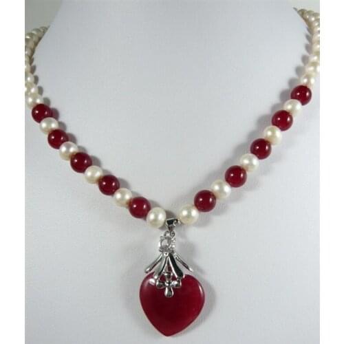 Fashion jewelry Beautiful jades Freshwater pearl and red jades pendant Necklace free shipping