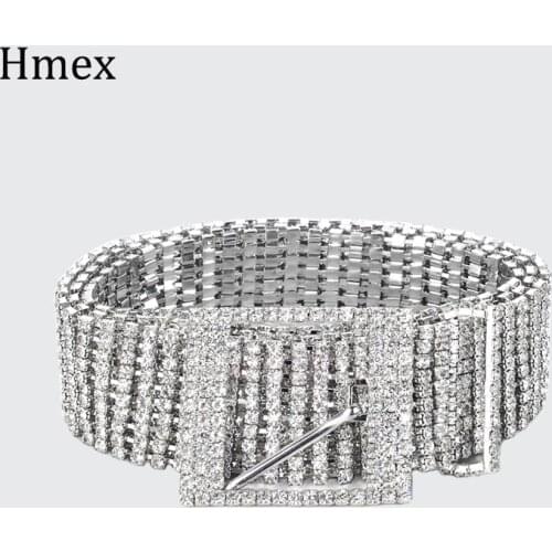 Fashion Luxury Womens Shiny Wide Belts Waist Chain Belt Full Rhinestone Crystal Diamond Metal Bling Bride Waistband Accessories