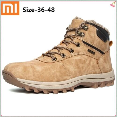 Xiaomi Mens Snow Boots Warm And Velvet Cotton Shoes Mens Hiking Shoes Outdoor Non-slip Shoes PU leather Large Size 36-48