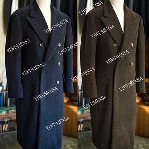YIWUMENSA Spring/Autumn Men Overcoat 2021 Long Sleeves Wool Tweed Thick Double Breasted Jacket Slim Fit Terno Blazer Masculino