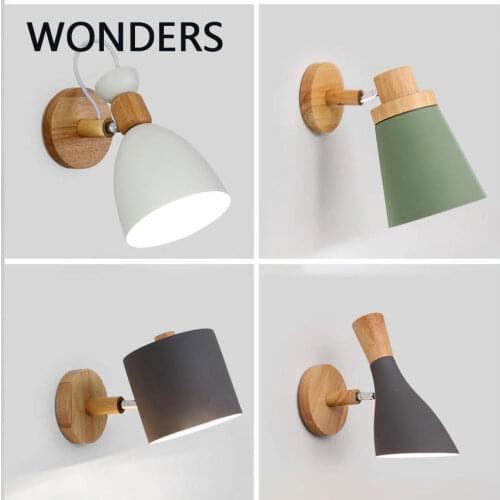 Nordic Solid Wood Macaron Colorful bedroom bedside reading LED wall lamp Practical adjustable бра indoor decorative wall light