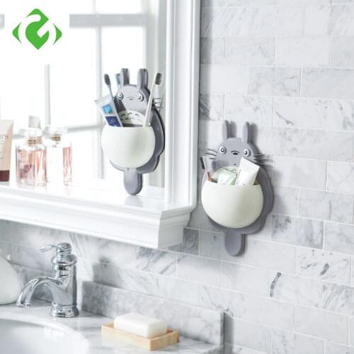 1Pcs Toothbrush Wall Mount Holder Cute Totoro Sucker Suction Bathroom Organizer Family Tools Accessories Drop Shipping GUANYAO