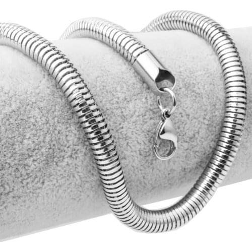 Never Fade Silver Color Choose 6mm Cool Mens Womens 316L Stainless Steel Round Snake Chain Necklace 24"