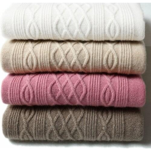 2020 new rhombic cable strand 100% cashmere sweater women Winter Autumn thick pullover half high collar pure cashmere sweater