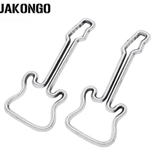 JAKONGO Antique Silver Plated Hollow Guitar Charms Pendants for Jewelry Making Bracelet DIY Handmade Craft 40x17mm