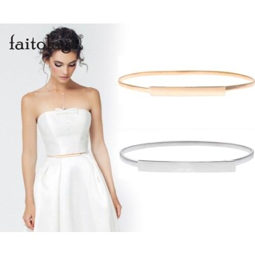 Gold Silver Belts For Women Dresses Elastic Stretch Female Waist Belts Metal Plate Thin Ladies Dress Belts pasek damski