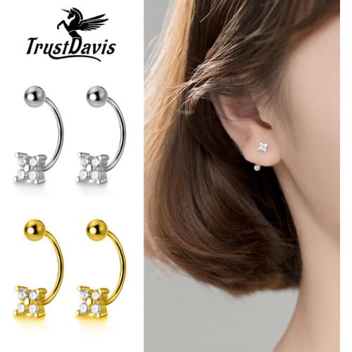 Trustdavis Real 925 Sterling Silver Fashion Charm Dazzling CZ Screw Stud Earrings For Women Wedding Party Fine Jewelry DS191