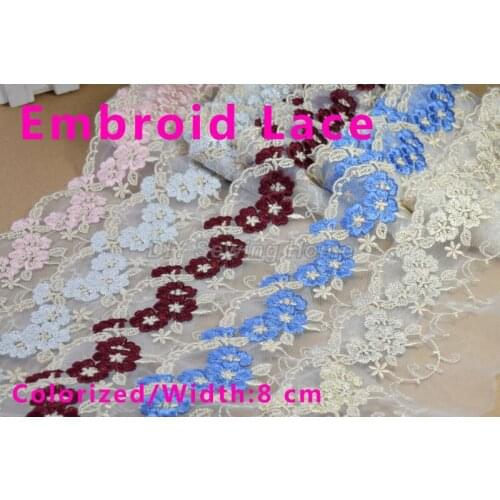 8cm width Colorized Embroid sewing ribbon guipure lace trim or fabric warp knitting DIY Garment Accessories free shipping#2932