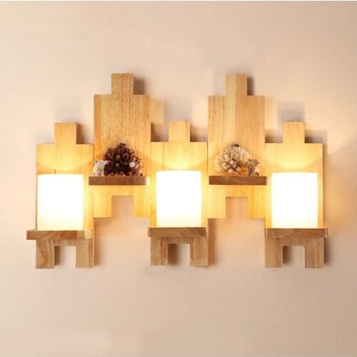 Oak Modern wooden Wall Lamp Lights Wood+Glass E27 For Bedroom Home Lighting,Wall Sconce solid mosaic wooden wall light Lamparas