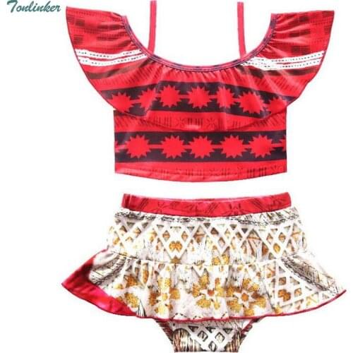 Tonlinker Baby Girl Ruffle Swimsuit Children Swimming Girls Bathing Suits Swimwear Clothes Kids Girls Beachwear Tops+Skirts 2ps