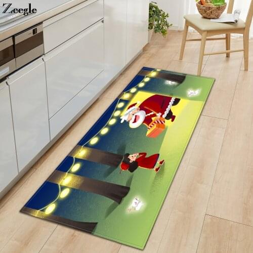 Zeegle Christmas Kitchen Carpet Rug Absorbent Bathroom Shower Mat Flannel Soft Bedside Carpet Mat Anti-slip Kids Room Area Rug