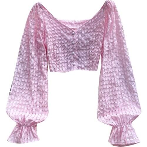 Spring And Autumn Womens Hollow Shirt Sexy Casual Trumpet Sleeves Short Cropped Long-sleeved Chic Top Bohemian Pullover