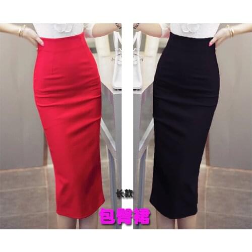 Women New Fashion Plus Size Skirt Solid Color OL Slim Bodycon Pencil Skirt High Waist Mid-calf Formal Skirt Free Shipping S-5XL