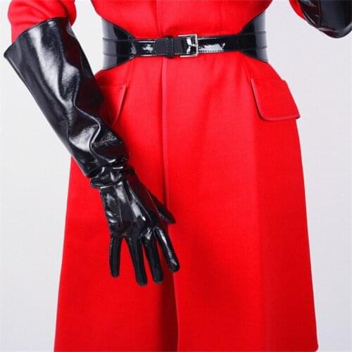 Patent Leather Long Gloves Woman 50cm Big Sleeve Wide Cuff Lantern Sleeve Simulation Leather Mirrow Bright Red Female Male PU50W