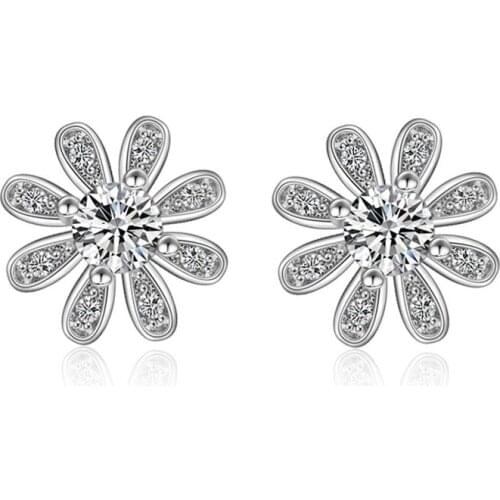 S925 Silver Earring Sparkling Pave Daisy Stud Earring For Women Wedding Gift Lady Girl Fashion Zircon Jewelry