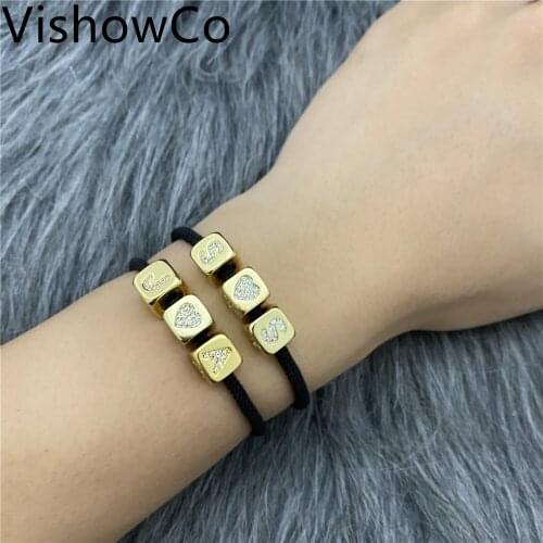 VishowCo Custom Name Bracelet Personalized Stainless Steel Gold Inlaid Zircon Letter Bracelet Jewelry Gift For Women
