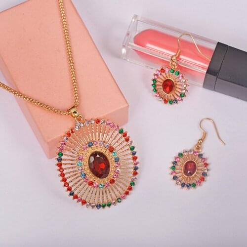 Women Necklace Bohemian Style Jewelry Necklace with Drop Earrings for Valentine