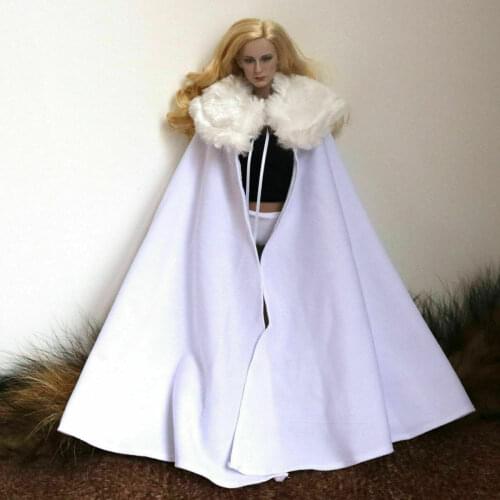 1/6th Female White Fur Collar Cloak Model for 12" Body Action Figure Doll Toys