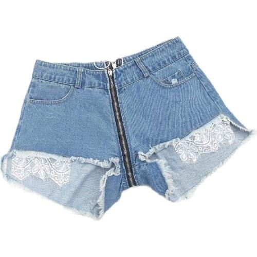 2021 New Womens Sexy High Waist Zipper Style Denim Jeans Shorts Dj Dance Clubwear