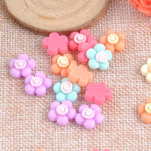50PCS candy color flower Resin beads Scrapbook Craft 11mm DIY buttons phone decor Headwear accessories No Hole CP1483