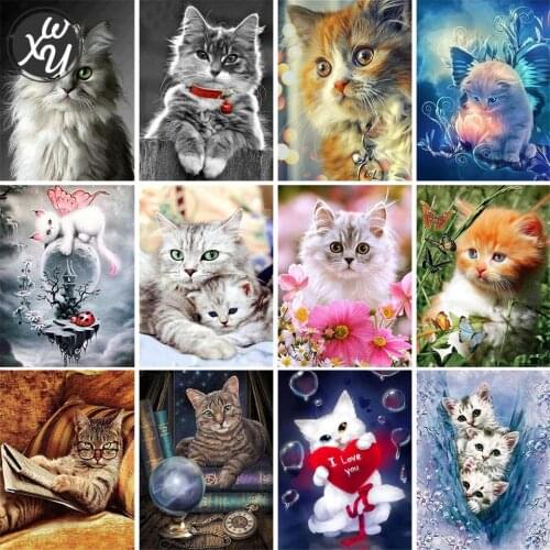Diamond Art for Adults Cat Full Drill Mosaic Animal Embroidery Cross Stitch Kits Round Square Rhinestones Accessories Home Decor