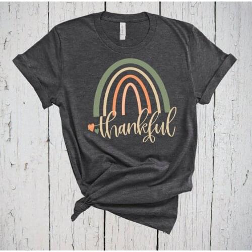 Thankful Rainbow Teacher Grateful Shirt Fashion Girl Casual Cotton Round Neck Female Girl Shirt Streetwear Short Sleeve Top Tees