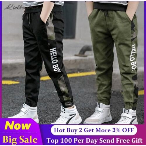 100-160cm Fashion New Spring Autumn Kid Pants For Boys Cargo Pants Camouflage Letters Casual Kids Clothes Teenage Boys Clothing