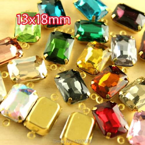 20pc 13x18mm rectangle crystal stones Rhinestone double Daggle Beads pendant sew on stones diy dress jewelry accessories