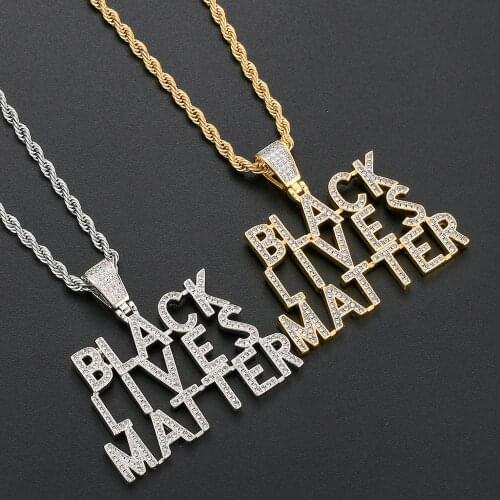 Hip Hop Paved AAA Cubic Zirconia Stone Bling Iced Out Cool BLACK LIVES MATTER Pendant Necklace for Men Rapper Jewelry Gifts