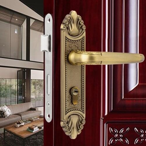 European Fashion and Elegant Aluminum Alloy Indoor Latch Bolt Door Panel Lock Handle Cylinder Antique Brass for 35-50mm Door