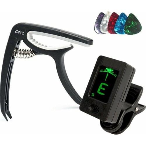 Guitar Tuner Clip-On Digital Electronic and Guitar Capo with Pick for Acoutisc Electric Bass Ukulele Violin Parts