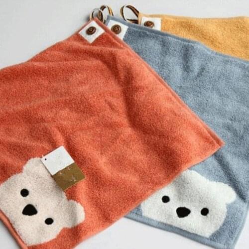 Cotton Baby Face Towel Childern Towels Boys Girls Kindergarten Cartoon Bear Pattern Hangable Hand Towel Kids Beathroom Products