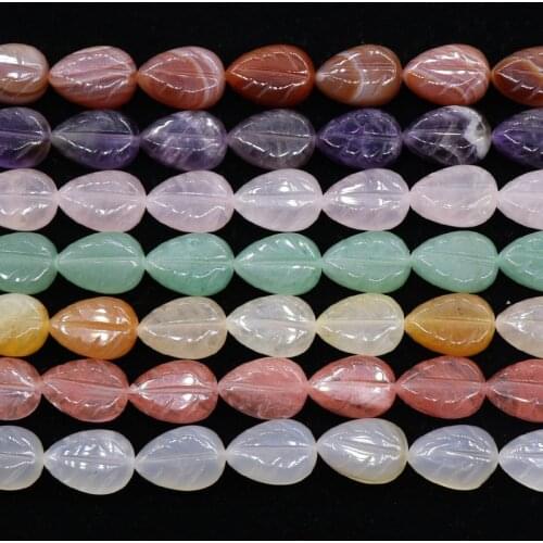 ICNWAY 15beads 10x14mm Rose Quartz Amethyst Aventurine Agate Carved Water Drop Leaves Diy Bracelet Hairpin Stepping Jewelry