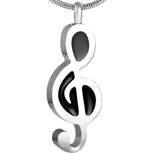 IJD8033 Musical Note Shape Cremation Ash Memorial Jewelry Urn Necklace with 20" Chain & Fill Kit (Black)