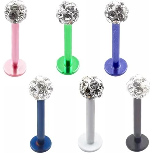 JHJT 1/6PCS 16G 8mm CZ Labret Lip Stud Rings Earrings Helix Colorful Steel Lip Piercing Flat Cartilage Tragus Ear Body Jewelry