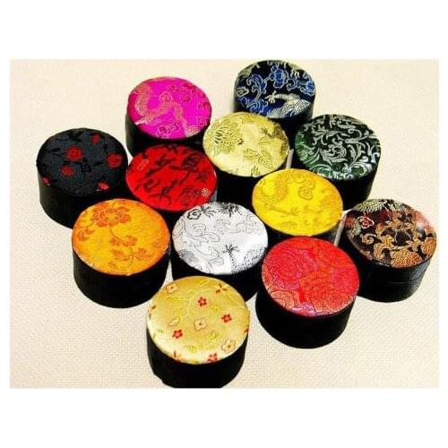Wholesale10pcs Chinese Handmade Craft Classic Silk&Wood Cute Round Jewelry Box