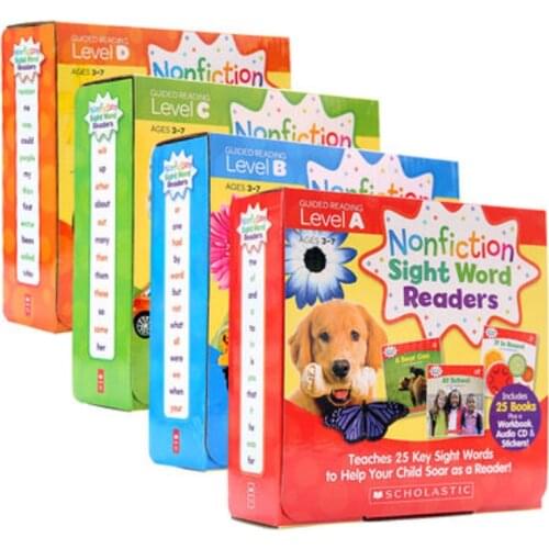 4 Boxes/Set Nonfiction Sight Word Readers Parent Pack Level A B C D Kids English Picture Book 25 key Sight Words Teaching Libros