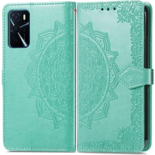 Mandala Flower Embossed Leather Case For OPPO A16 Cases Magnetic Folio Wallet Phone Cover OPPOA16 Funda