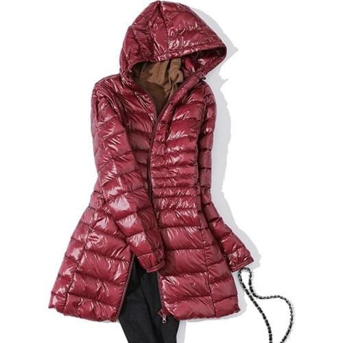 Womens Light Duck down Jacket Autumn Winter Long Large Size Hooded Long Sleeve Jacket Warm Femal Coat Lady Soft Outerwear