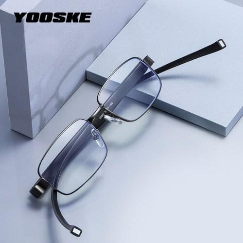 YOOSKE Hanging Neck Magnetic Reading Glasses Men Business Blue Light Blocking Eyeglasses With Magnet Male Glasses Plus Diopter