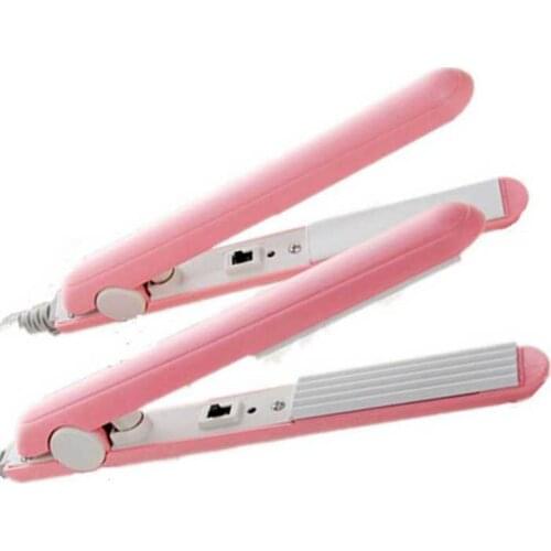 Mini Portable Electronic Ceramic Hair Straightener Curler Iron Pink straighteners 200-250V curler Straightening, Free Shipping