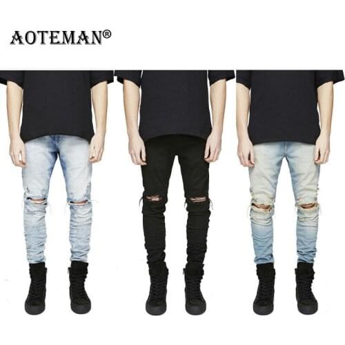 Men Jean Pant Classic Ripped Jeans Male New Denim Trousers Casual Pants Plus Size Vintage Mens Clothing Soft Denim Pant LM389