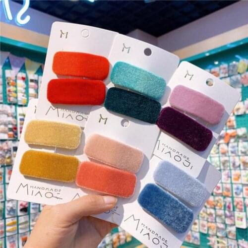 Girls Velvet Hair Pins Candy Color Hair Clips Baby Hair Accessories Set Todders Kids Hair Wear Hairgrip Party Barrettes 2 Piece
