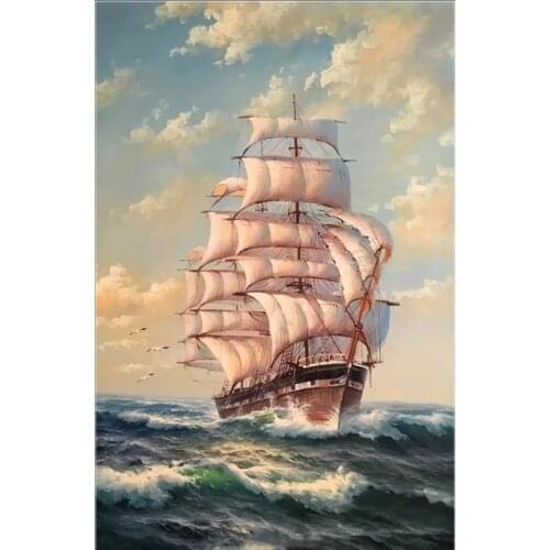 Sailing Boat Cross Stitch Kits Sea Scenery Color 14CT Unprinted For DIY Embroidered Handmade Arts Set Wall Home Decor Handmade