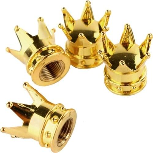 Set of 4 Gold Crown Valve Caps Wheel Alloy Tyre Dust Covers Retro Car Bike Van Gold Universal Valve Gas Nozzle Dust Cover