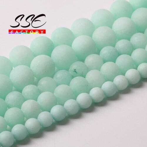 Dull Polish Natural Blue Amazonite Beads Stone Round Loose Beads For Jewelry Making DIY Bracelets Accessories 15" 4 6 8 10 12mm